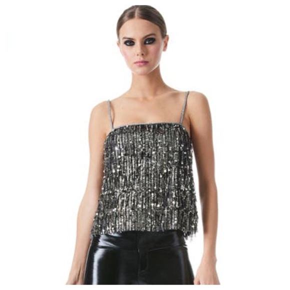 ALICE + OLIVIA Chi Sequin Fringe Top - Picture 7 of 12